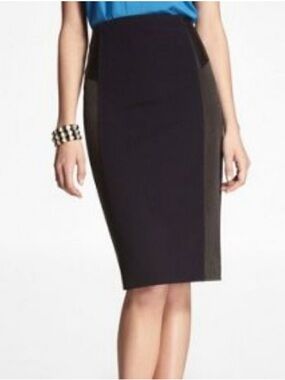 Express Size 6 Navy Black Gray Pencil Skirt with Faux Leather Accents